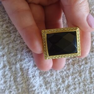 NWOT AKKAD Brushed Gold Blsak Stone W/ Rhinestone Chunky Ring Size 8
